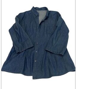 One jeanswear junior szXL denim button front adjustable sleeve elastic back EUC